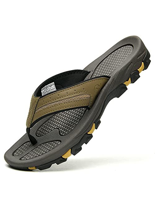 BROYON Mens Beach Flip Flops Thong Sandals Comfort Slip-on Arch Support Summer Quick Dry Athletic Sport Sandals US Size 7.5-13