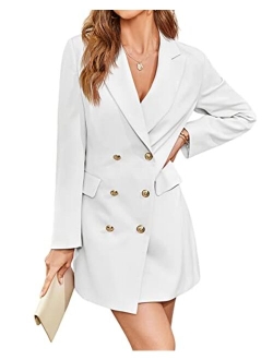 Womens Casual Blazer Dress Long Sleeve Double Breasted Work Office Blazer Jackets