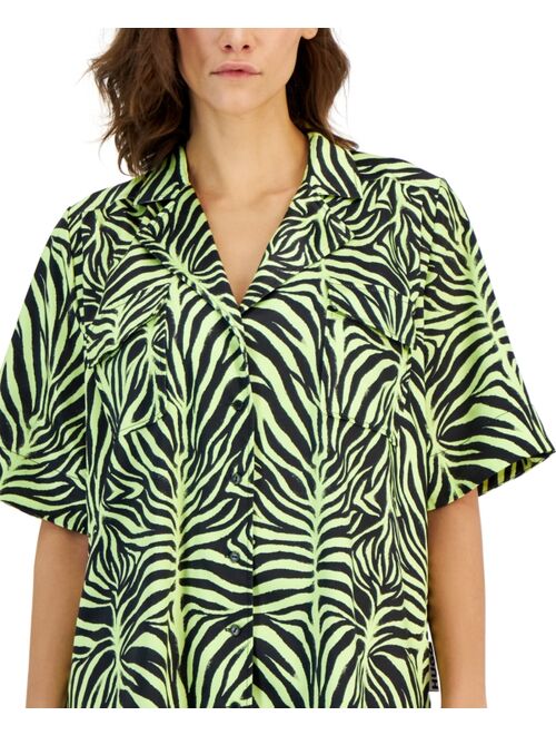 HUGO Women's Zebra-Print Short-Sleeve Button-Down Shirt