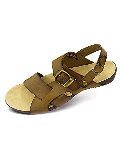 Harssidanzar Mens Leather Sandals Adjustable Ankle Strap sandals GM205