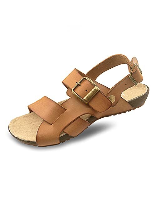 Harssidanzar Mens Leather Sandals Adjustable Ankle Strap sandals GM205