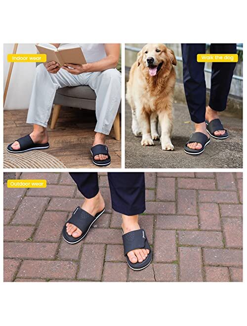 Roknemo Mens Slide Sandals Adjustable Athletic Casual Comfort Lightweight Open Toe Slides Sport Sandals with Memory Foam Soft Cushion Footbed