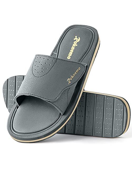 Roknemo Mens Slide Sandals Adjustable Athletic Casual Comfort Lightweight Open Toe Slides Sport Sandals with Memory Foam Soft Cushion Footbed