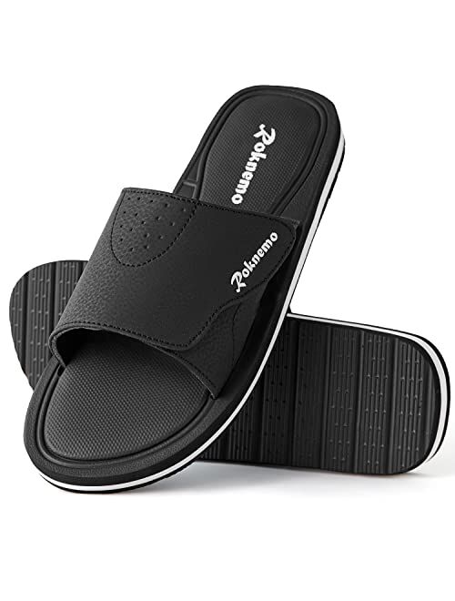 Roknemo Mens Slide Sandals Adjustable Athletic Casual Comfort Lightweight Open Toe Slides Sport Sandals with Memory Foam Soft Cushion Footbed