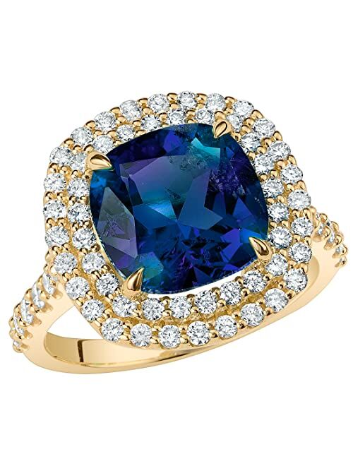 Peora 5.75 Carats Created Alexandrite Lab Grown Diamond Ring in 14K White or Yellow Gold, Color-Changing Cushion Cut, Sizes 4 to 10