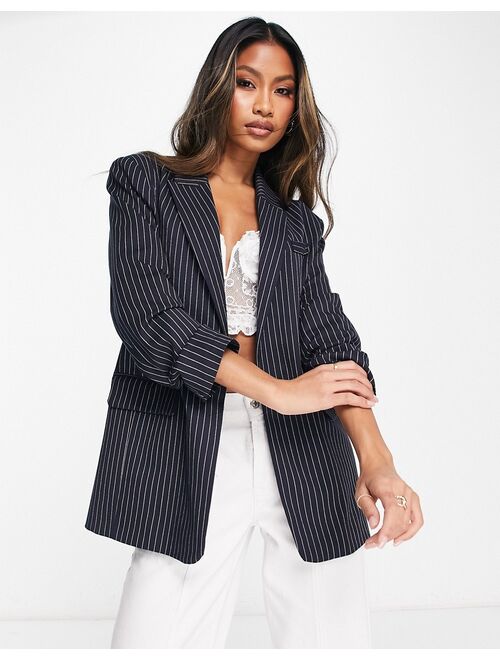 River Island pinstripe dad blazer in navy