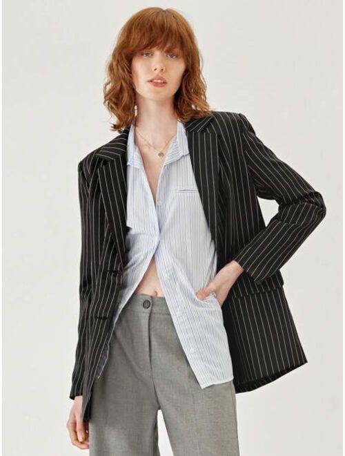 SHEIN BIZwear Striped Print Single Breasted Blazer Workwear