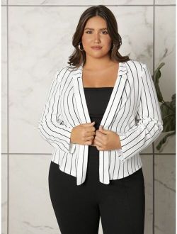 LUNE Plus Vertical Striped Open Front Blazer