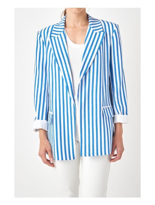 ENGLISH FACTORY Women's Striped Pocketed Blazer