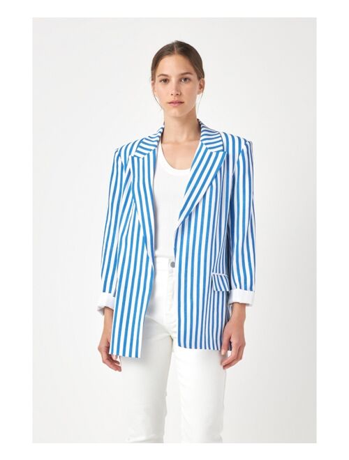 ENGLISH FACTORY Women's Striped Pocketed Blazer