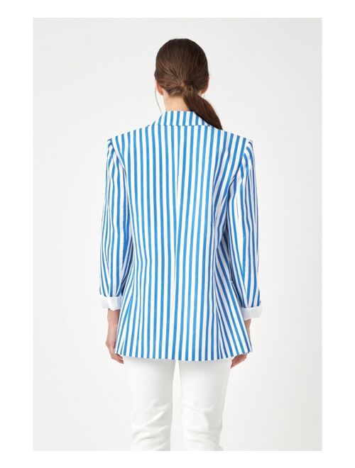 ENGLISH FACTORY Women's Striped Pocketed Blazer