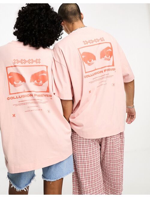 COLLUSION Unisex collusion forever back print t-shirt in pink