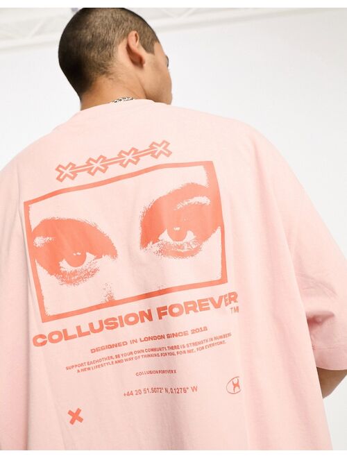 COLLUSION Unisex collusion forever back print t-shirt in pink