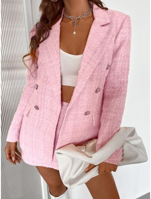 SHEIN BIZwear Double Button Tweed Blazer Workwear