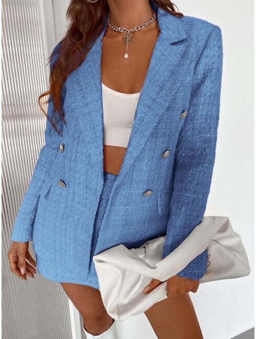 SHEIN BIZwear Double Button Tweed Blazer Workwear