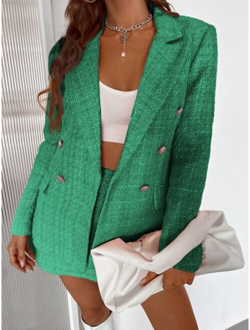 SHEIN BIZwear Double Button Tweed Blazer Workwear