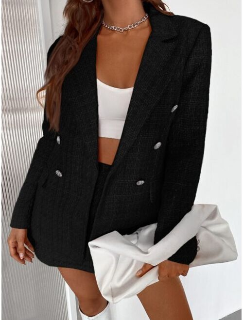 SHEIN BIZwear Double Button Tweed Blazer Workwear