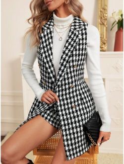 Prive Houndstooth Double Breasted Blazer Vest