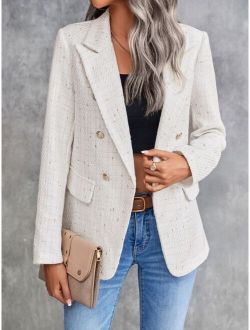 Clasi Lapel Neck Double Breasted Tweed Blazer