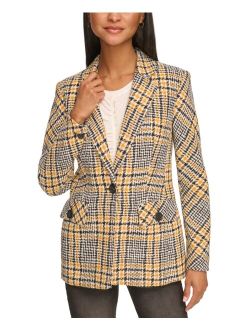 PARIS Women's Tweed Plaid One-Button Blazer