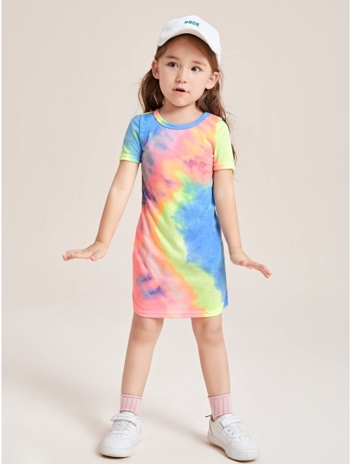 MakeMeChic Girl's Summer Casual T Shirt Dress Tie Dye Short Sleeve Mini Dress