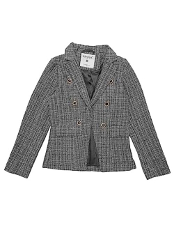 Women's Elegant Plaid Jacket Long Sleeve Open Front Tweed Blazer