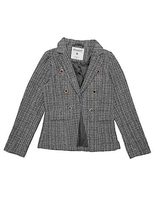 Allegra K Women's Elegant Plaid Jacket Long Sleeve Open Front Tweed Blazer