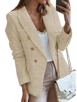 Happy Sailed Womens Double Breasted Tweed Blazers Casual Long Sleeve Open Front Blazer Jackets Work Suits