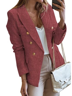 Happy Sailed Womens Double Breasted Tweed Blazers Casual Long Sleeve Open Front Blazer Jackets Work Suits