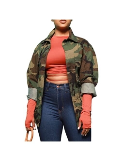 Antique Style Womens Street Fashion Plus Size Military Camouflage Printed BF Coat Safari Jacket Overcoats