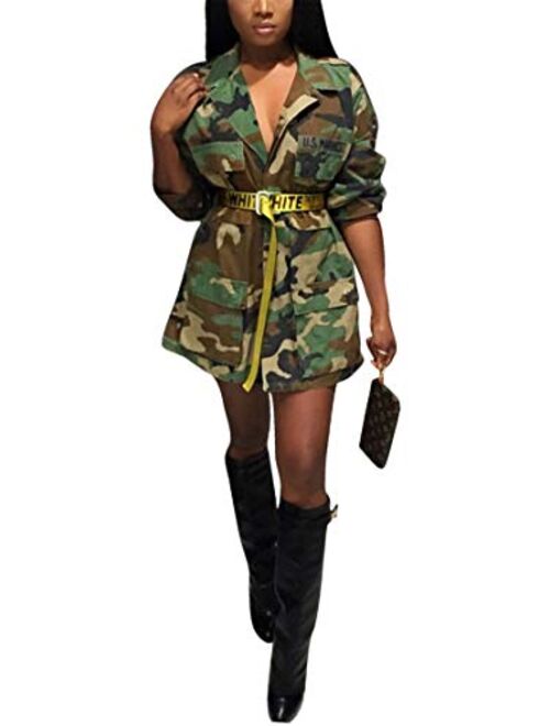 Antique Style Womens Street Fashion Plus Size Military Camouflage Printed BF Coat Safari Jacket Overcoats