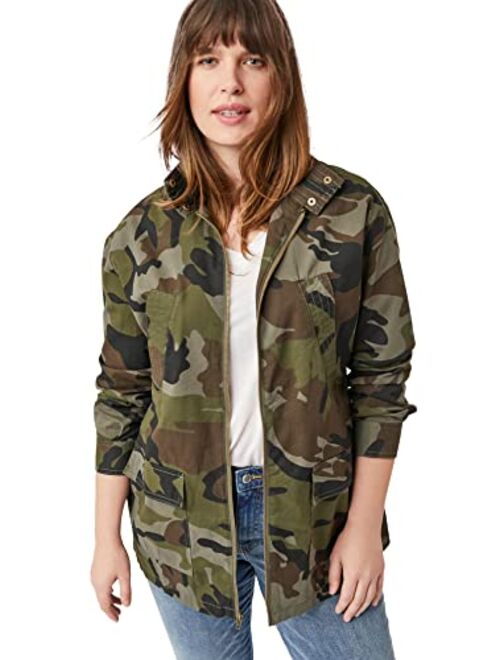 ellos Women's Plus Size Camo Utility Jacket Lightweight with 4 Pockets