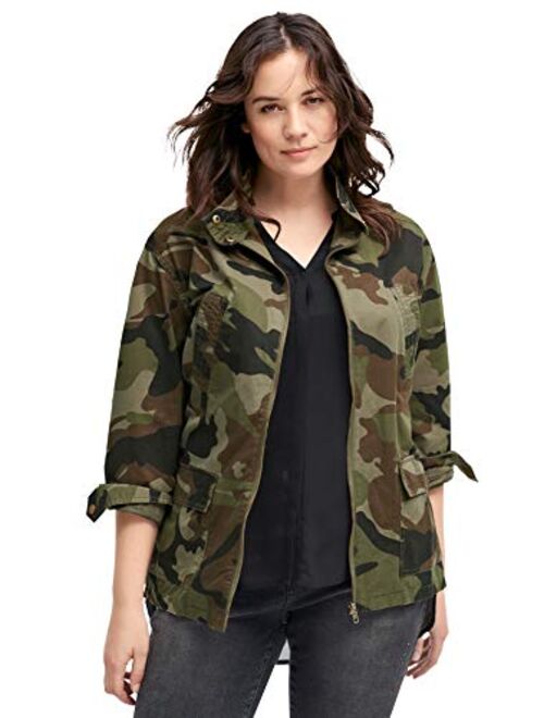 ellos Women's Plus Size Camo Utility Jacket Lightweight with 4 Pockets