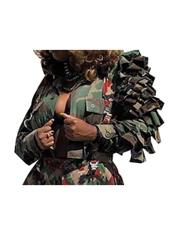 LROSEY Women's Long Sleeve Camo Army Fatigue Crop Jacket Blazer Coat Outwear