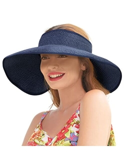 Livingston Sun Visors for Women Wide Brim Straw Hat Women Beach Visor Hats for Women Uv Protection Foldable Sun Hat Women Beach Hat