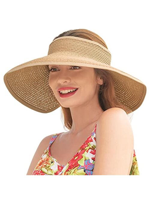 Livingston Sun Visors for Women Wide Brim Straw Hat Women Beach Visor Hats for Women Uv Protection Foldable Sun Hat Women Beach Hat