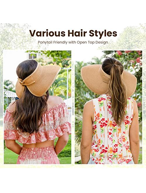 Livingston Sun Visors for Women Wide Brim Straw Hat Women Beach Visor Hats for Women Uv Protection Foldable Sun Hat Women Beach Hat