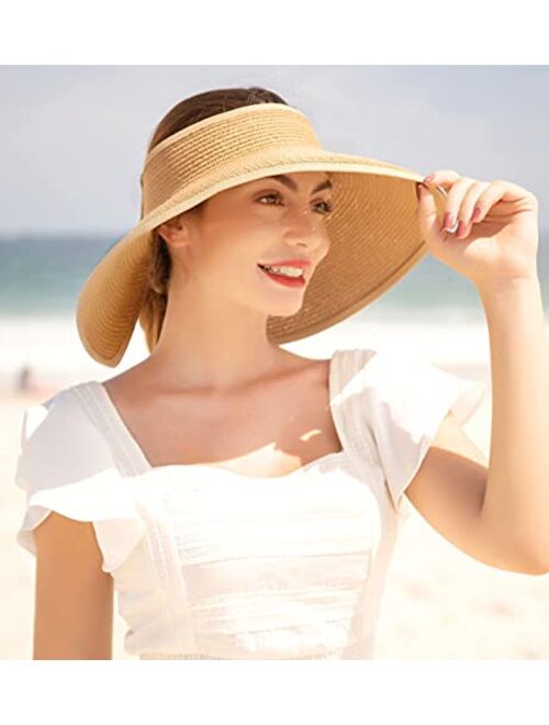 Livingston Sun Visors for Women Wide Brim Straw Hat Women Beach Visor Hats for Women Uv Protection Foldable Sun Hat Women Beach Hat