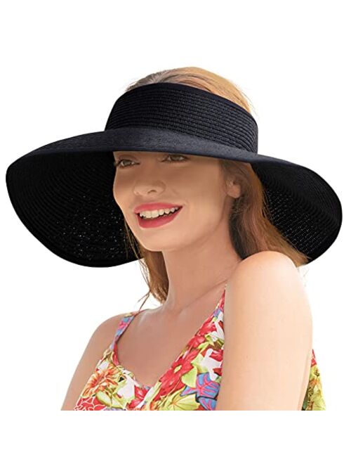 Livingston Sun Visors for Women Wide Brim Straw Hat Women Beach Visor Hats for Women Uv Protection Foldable Sun Hat Women Beach Hat