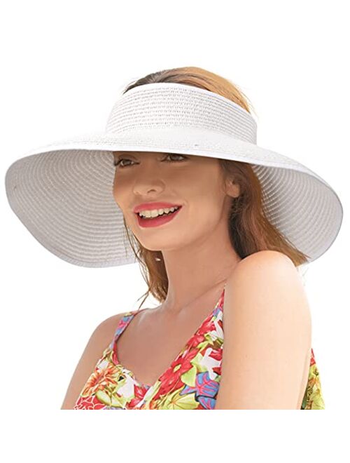 Livingston Sun Visors for Women Wide Brim Straw Hat Women Beach Visor Hats for Women Uv Protection Foldable Sun Hat Women Beach Hat