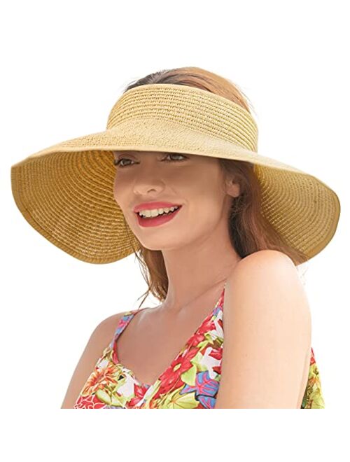 Livingston Sun Visors for Women Wide Brim Straw Hat Women Beach Visor Hats for Women Uv Protection Foldable Sun Hat Women Beach Hat