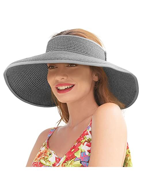 Livingston Sun Visors for Women Wide Brim Straw Hat Women Beach Visor Hats for Women Uv Protection Foldable Sun Hat Women Beach Hat