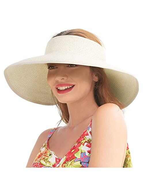 Livingston Sun Visors for Women Wide Brim Straw Hat Women Beach Visor Hats for Women Uv Protection Foldable Sun Hat Women Beach Hat