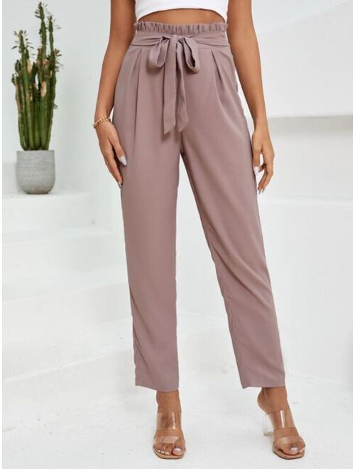 SHEIN Clasi Paperbag Waist Belted Pants