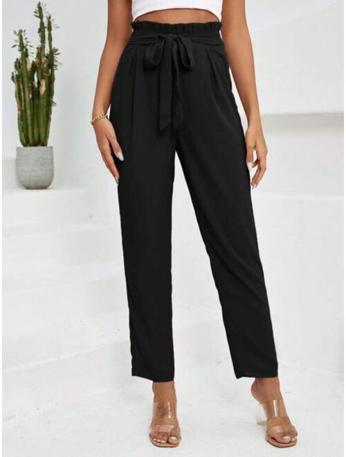 SHEIN Clasi Paperbag Waist Belted Pants