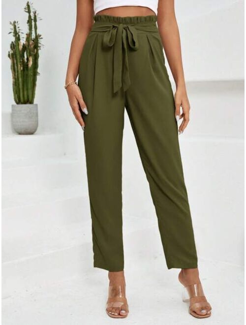 SHEIN Clasi Paperbag Waist Belted Pants