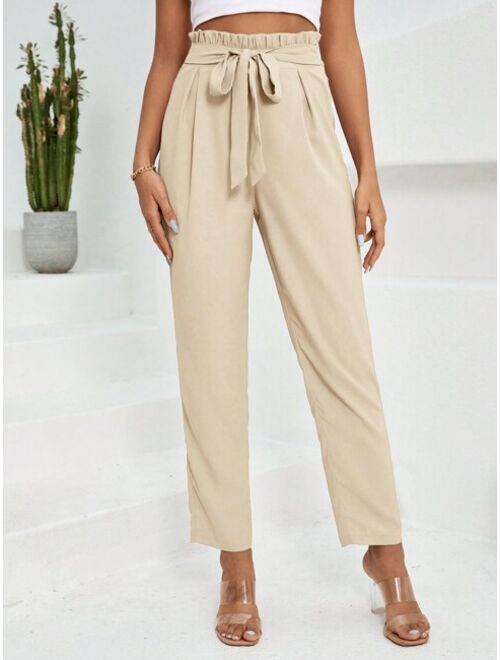 SHEIN Clasi Paperbag Waist Belted Pants