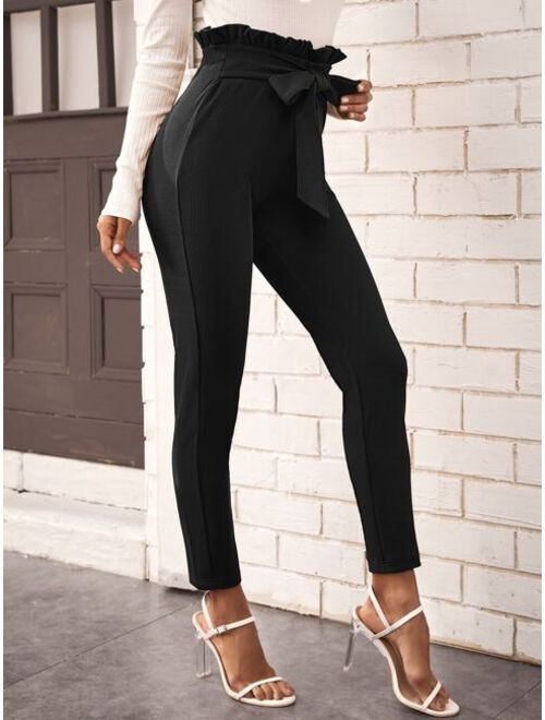 SHEIN Prive Belted Paperbag Waist Skinny Pants