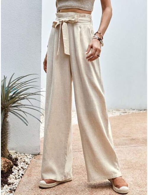 SHEIN BohoFeels Paperbag Waist Belted Wide Leg Pants