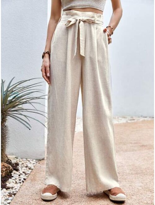 SHEIN BohoFeels Paperbag Waist Belted Wide Leg Pants